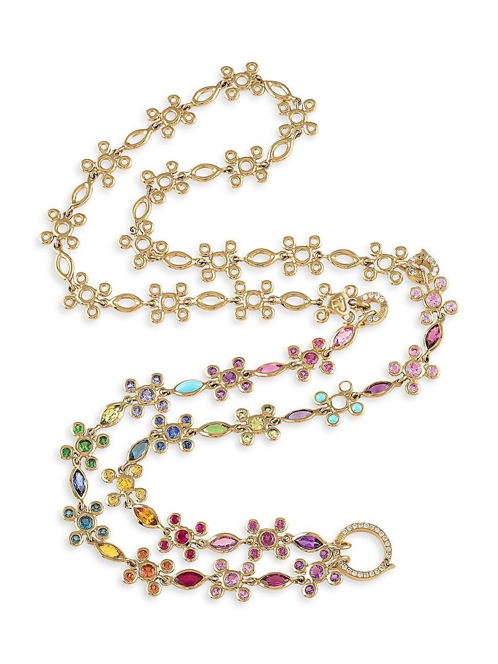 Womens In Sync Transformer 14K Yellow Gold, 0.21 TCW Diamond & Rainbow Sapphire Necklace Product Image