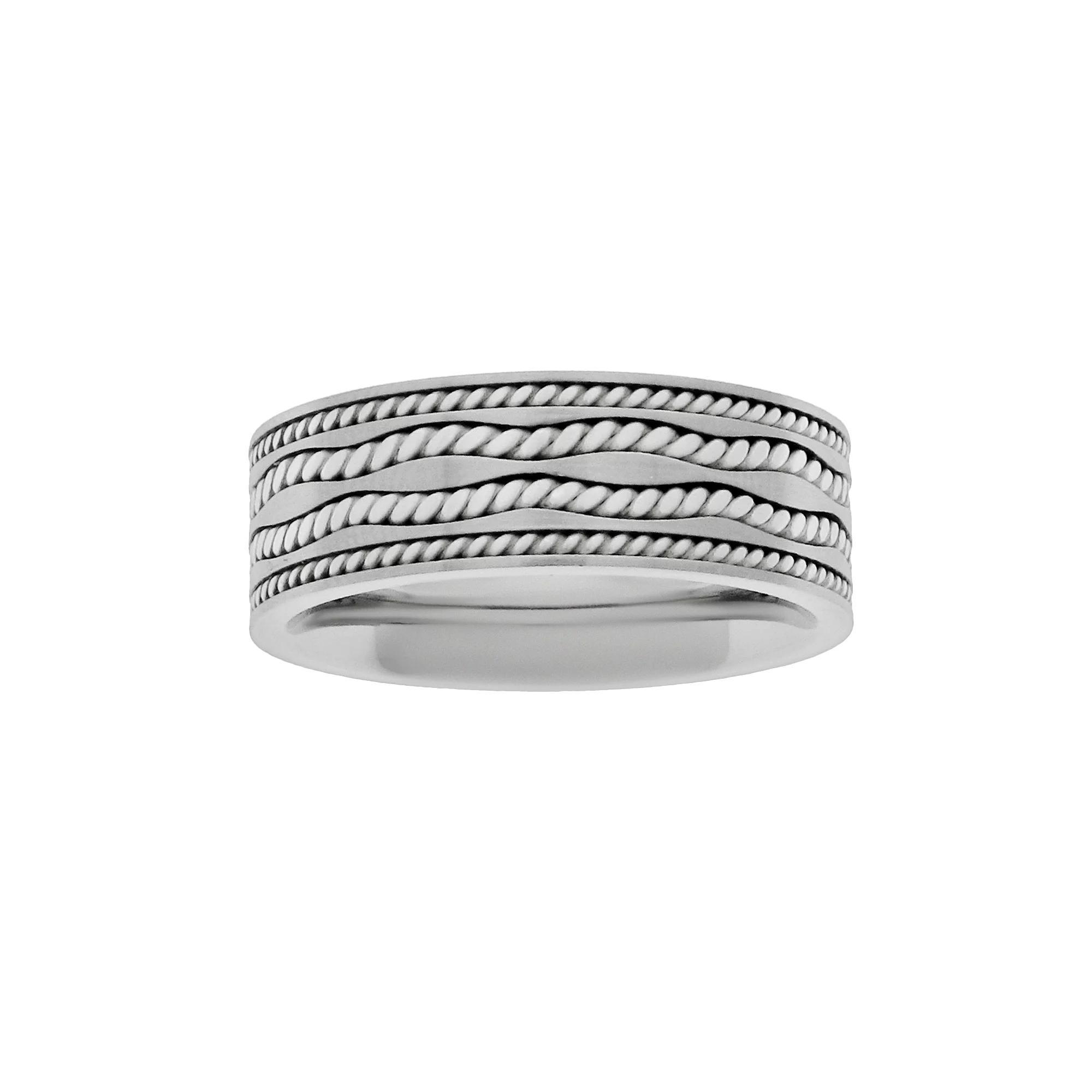 LYNX Sterling Silver & Stainless Steel Twist Band- Men, Men's, Size: 10 Product Image