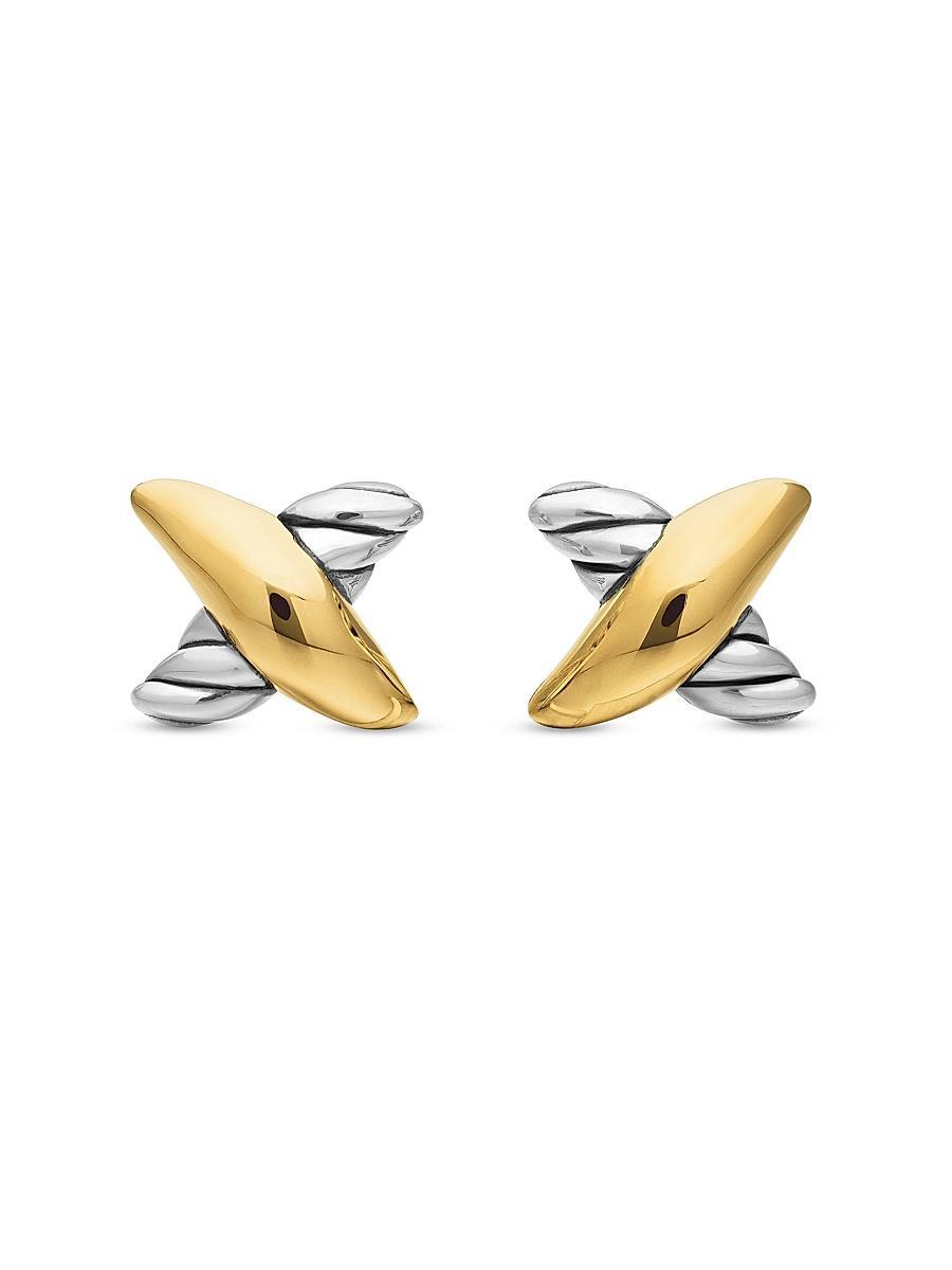 Petite X Stud Earrings in Silver & Gold Product Image