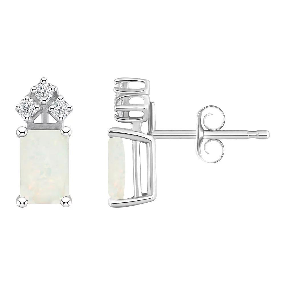 Celebration Gems 14k Gold Emerald Cut White Opal & 1/8 Carat T.W. Diamond Stud Earrings, Womens Product Image