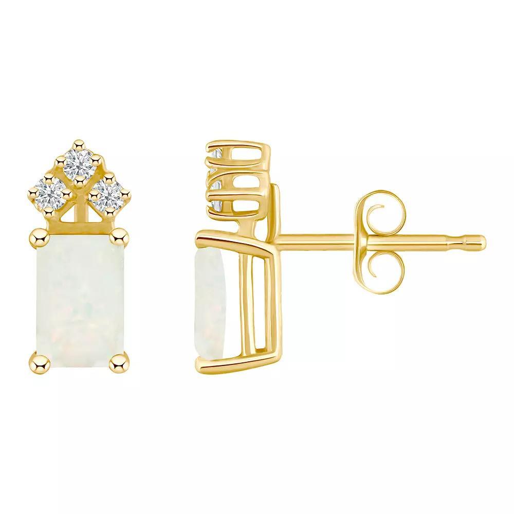 Celebration Gems 14k Gold Emerald Cut White Opal & 1/8 Carat T.W. Diamond Stud Earrings, Womens Product Image