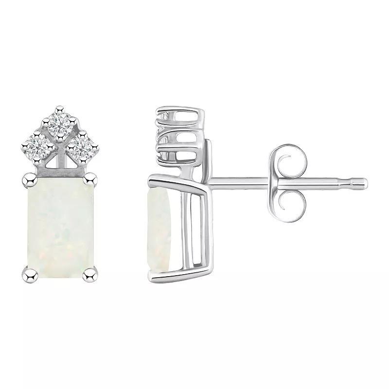 Celebration Gems 14k Gold Emerald Cut White Opal & 1/8 Carat T.W. Diamond Stud Earrings, Womens Product Image