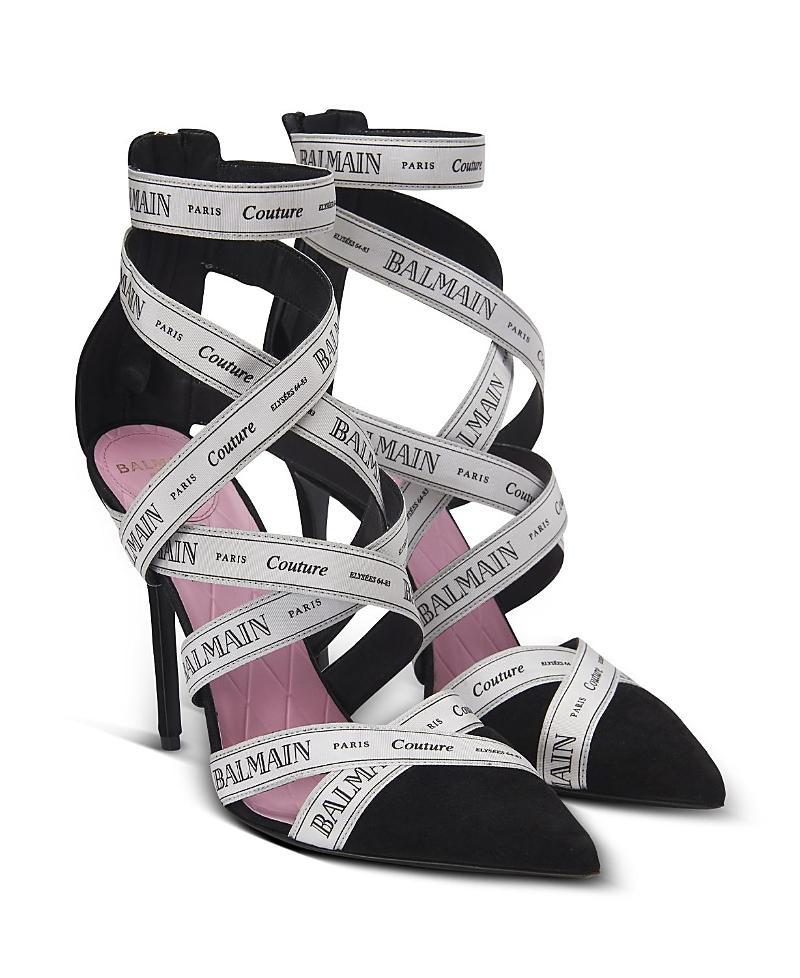 Balmain Womens Couture Suede Heels with Ribbon Motif Product Image