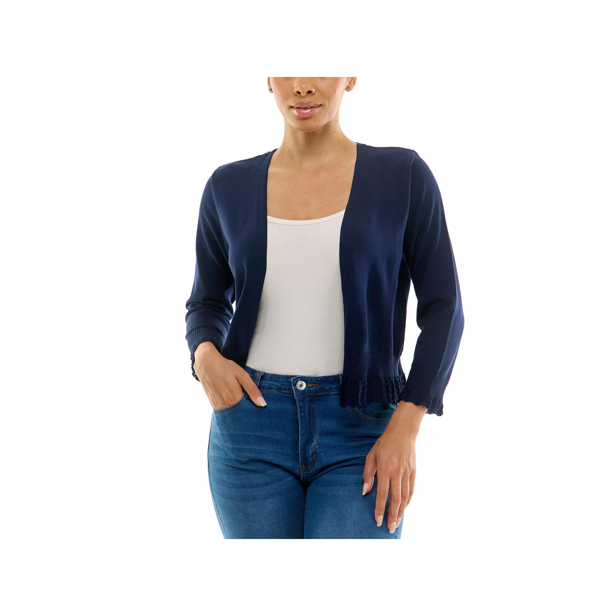 Women's Nina Leonard Pointelle-Trim Bolero, Size: Medium, Blue Product Image