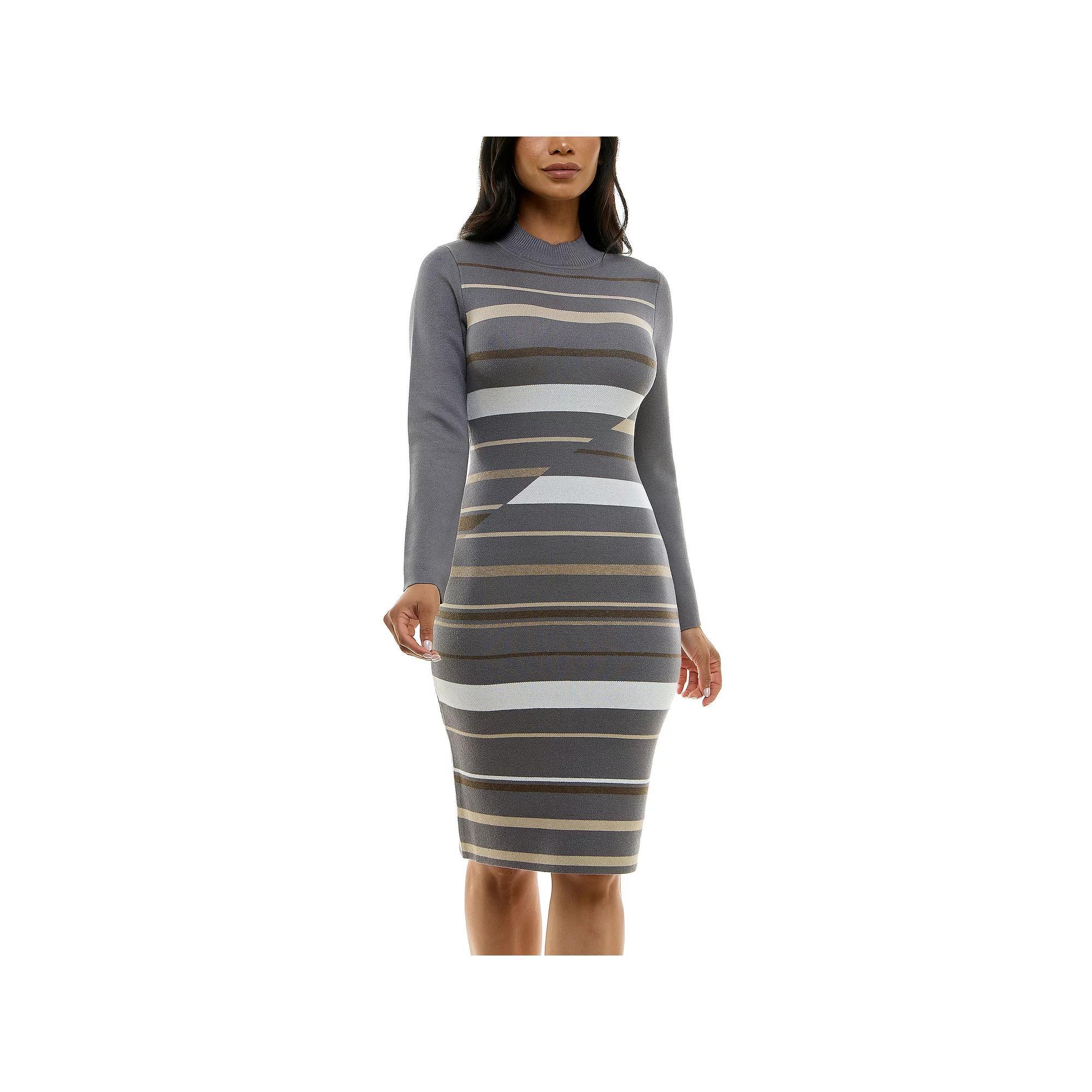 Women's Nina Leonard Ribbed Stripe Sweater Dress, Size: Medium, Black Team Product Image