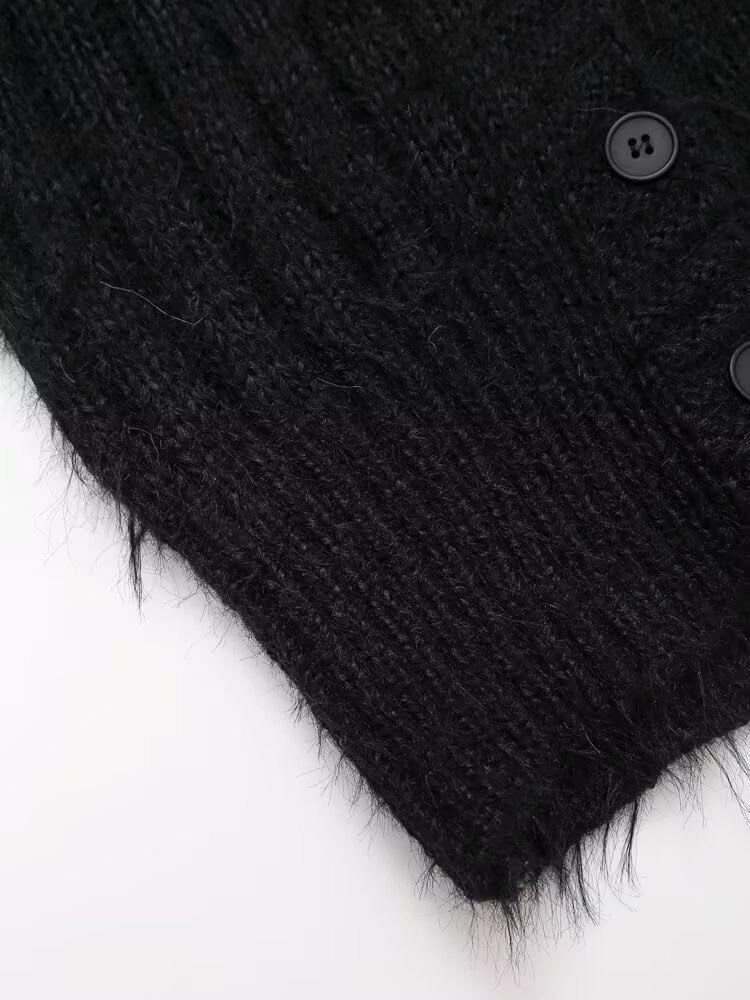 V-Neck Plain Ribbed Cardigan Product Image