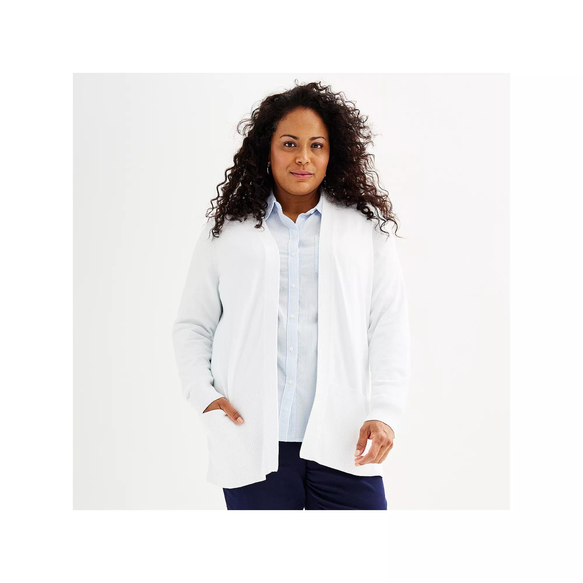 Plus Size Croft & Barrow® Cardigan with Pockets, Women's, Size: 2XL, White Product Image