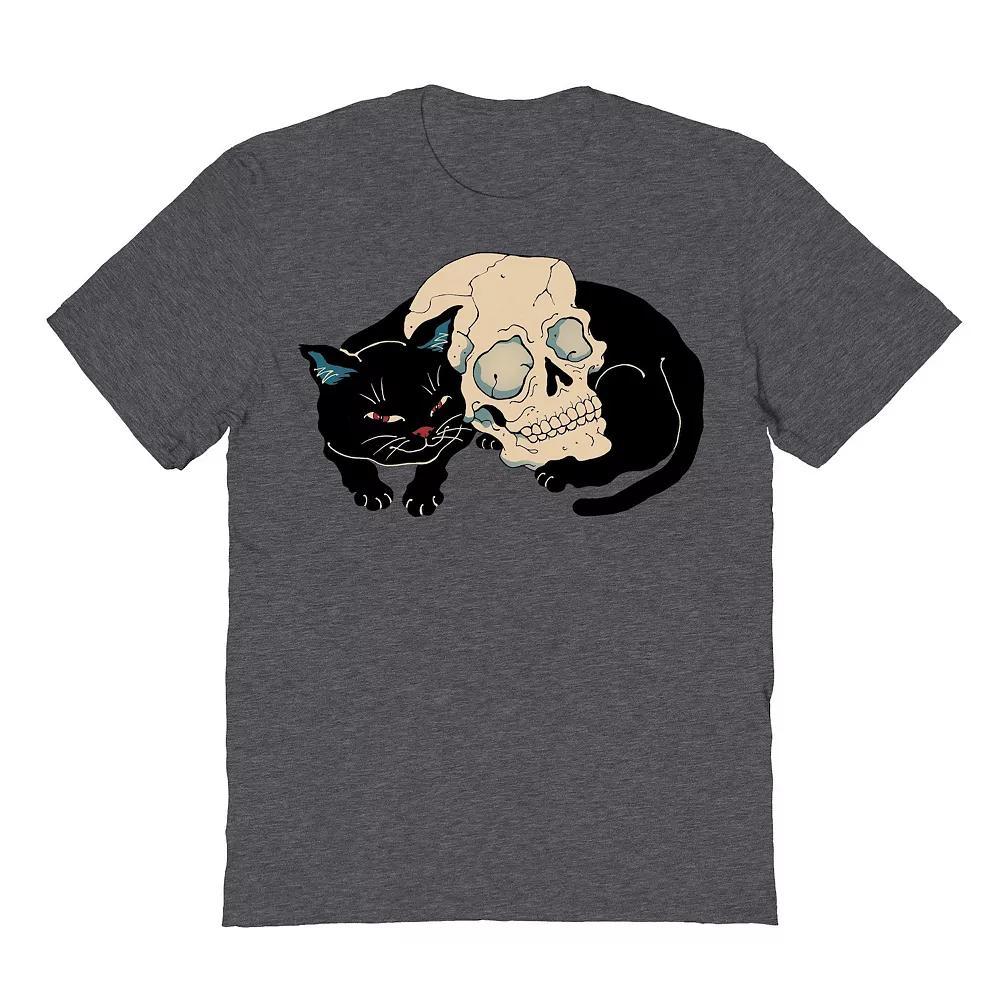 Mens Neko Skull Halloween Graphic Tee Dark Grey Product Image