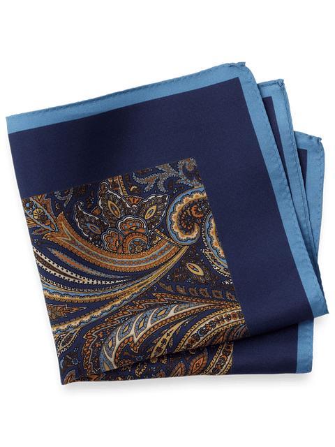 Paisley Silk Pocket Square - Blue/tan Product Image
