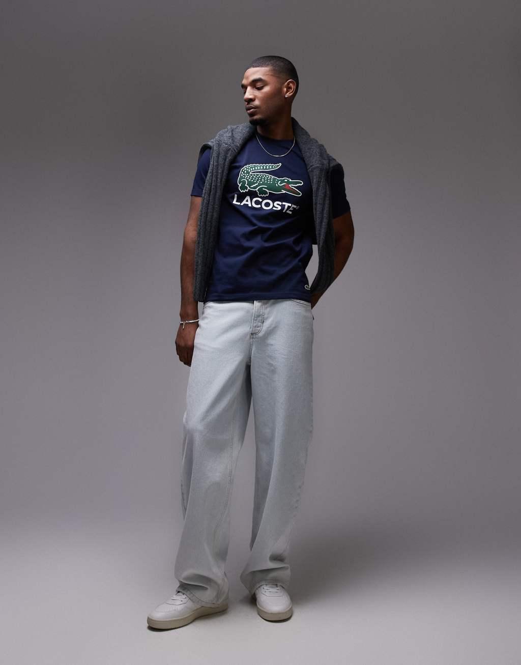 Lacoste t-shirt in navy with big classic croc logo print Product Image