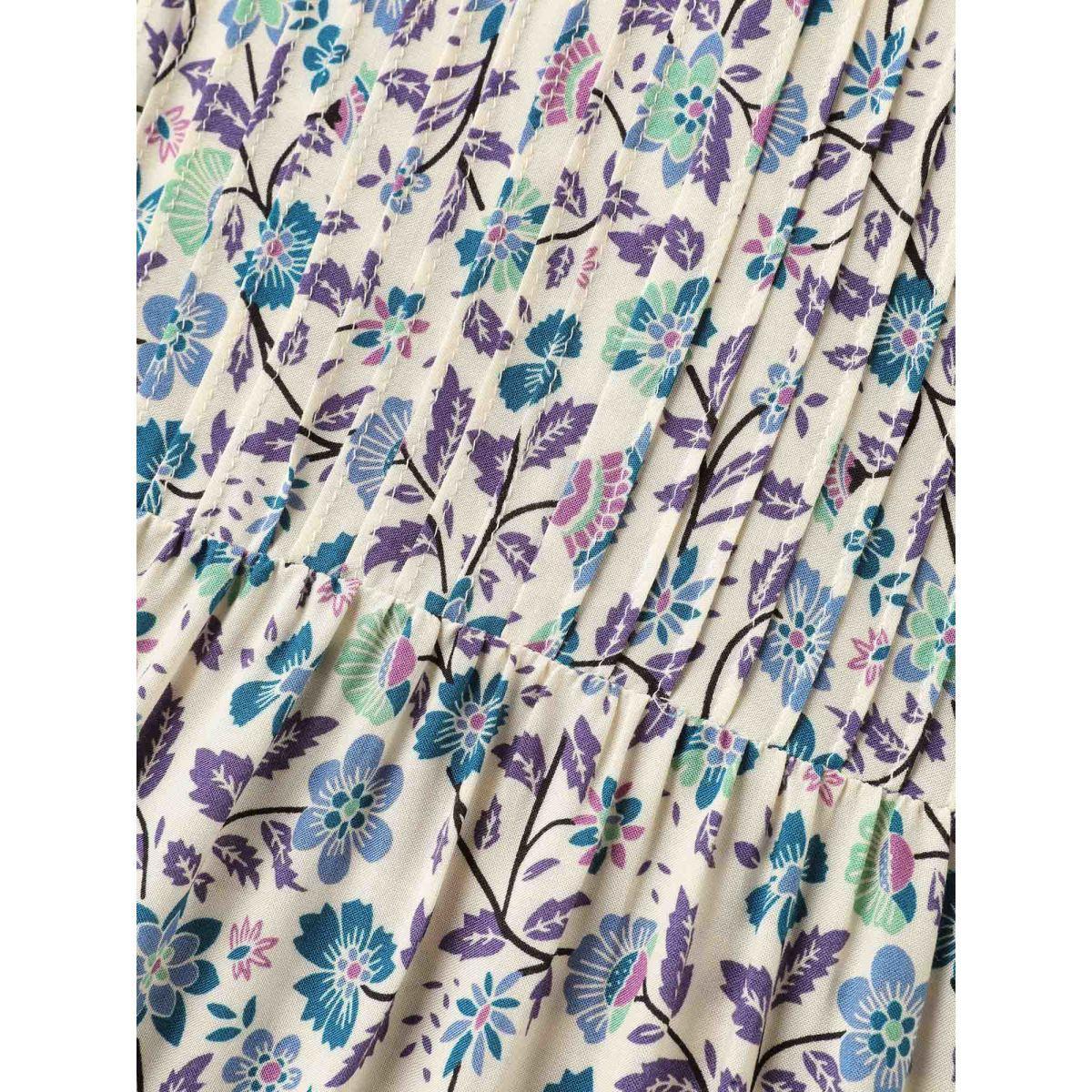 Plus Size Aegean Rayon Pleated Floral Print Blouse Women Half Sleeve Round Neck Everyday-Elegant Blouses BloomChic 10/M Product Image