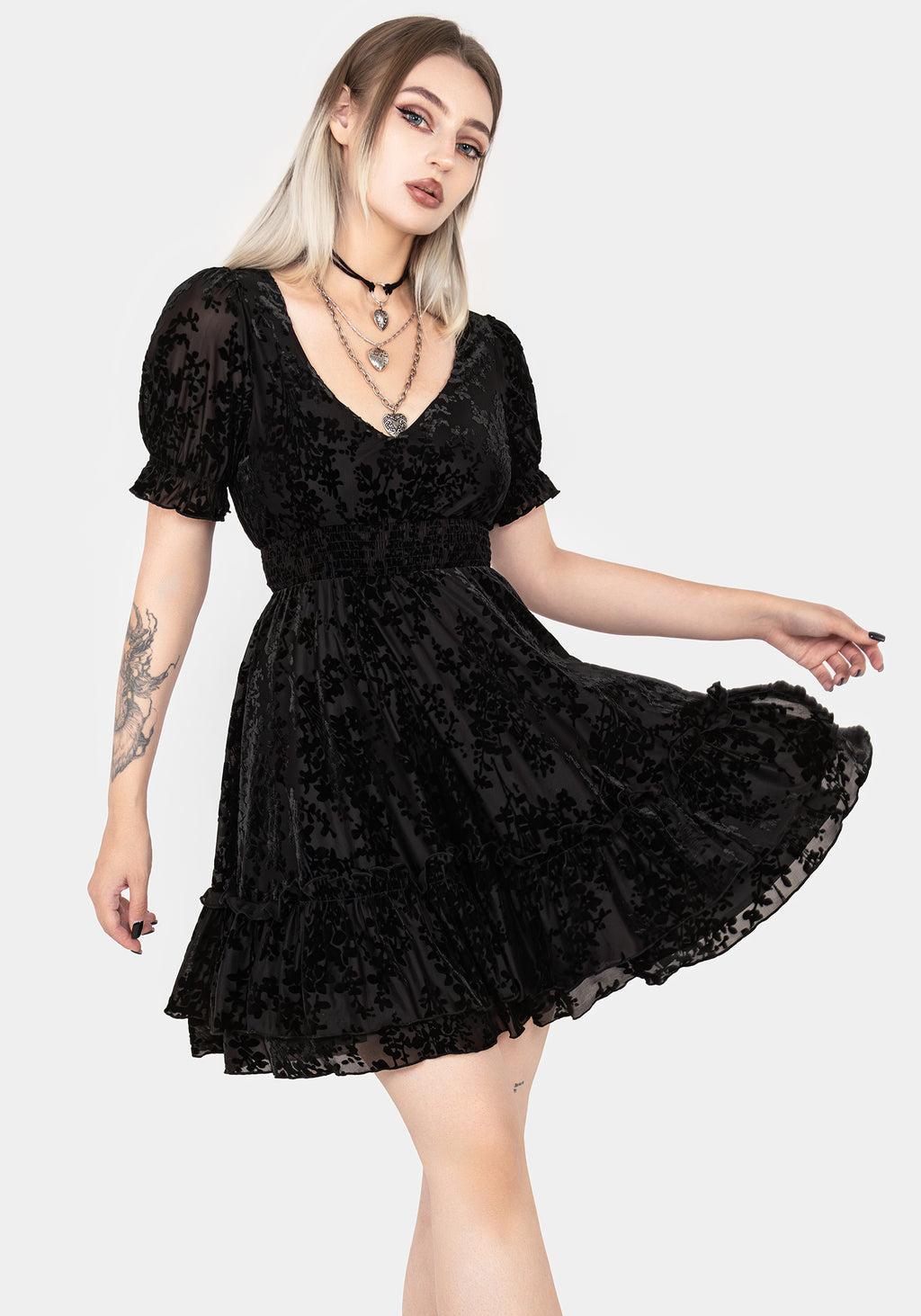 Lilias Devoré Velour Mesh Tiered Mini Dress Product Image