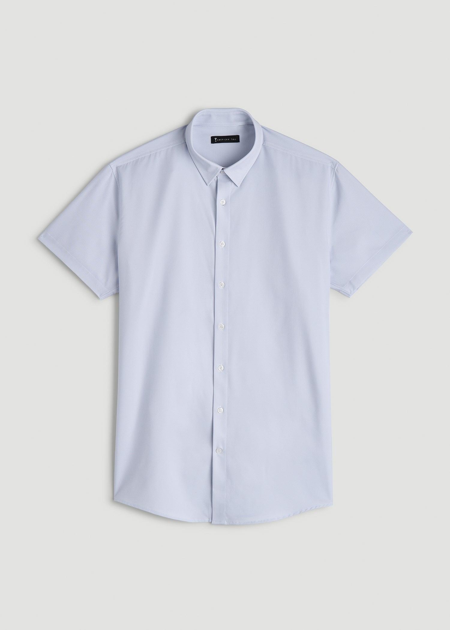 Short Sleeve Traveler Stretch Button Shirt for Tall Men in Light Grey Chevron Product Image