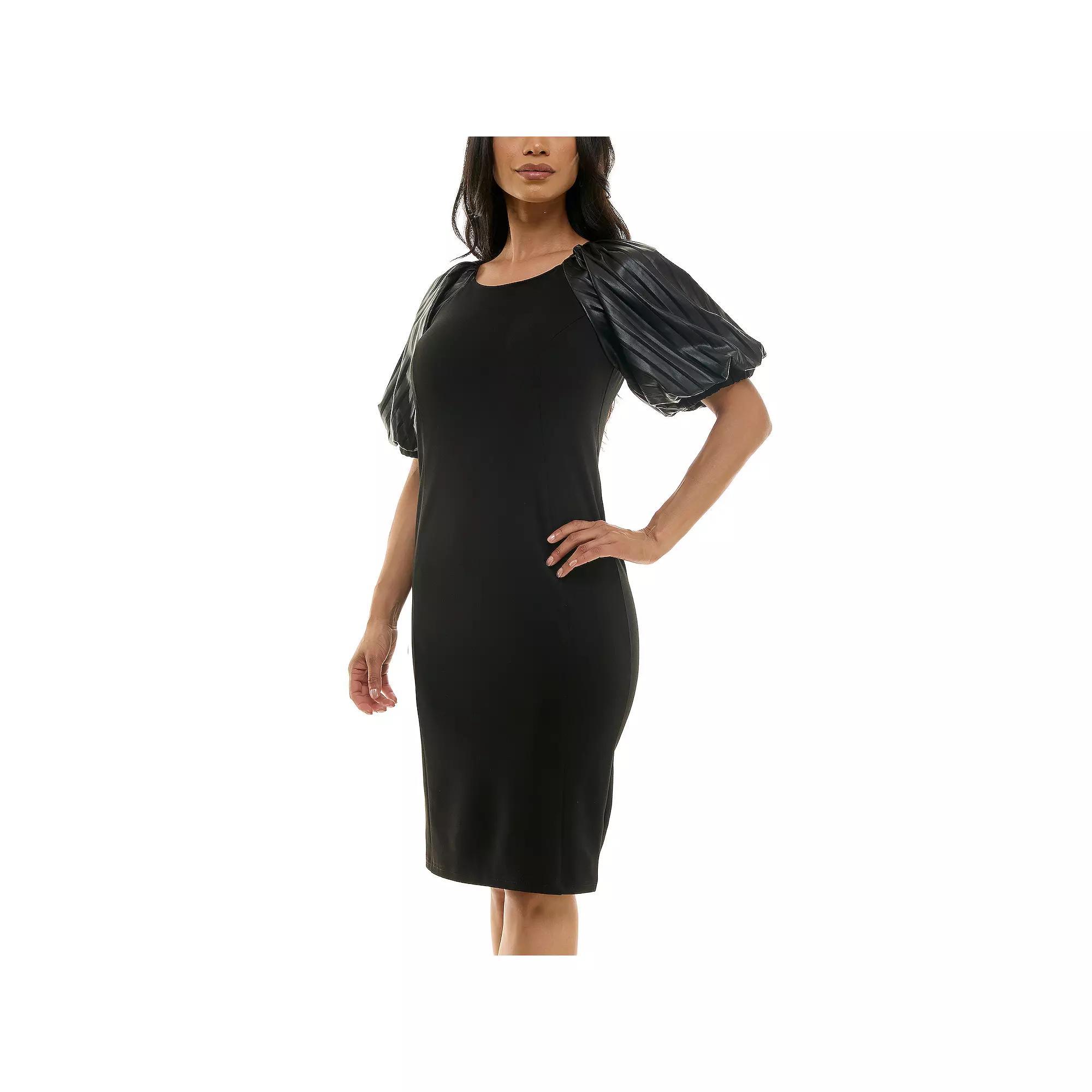 Womens Nina Leonard Pleat Puff Sleeve Sheath Dress Product Image