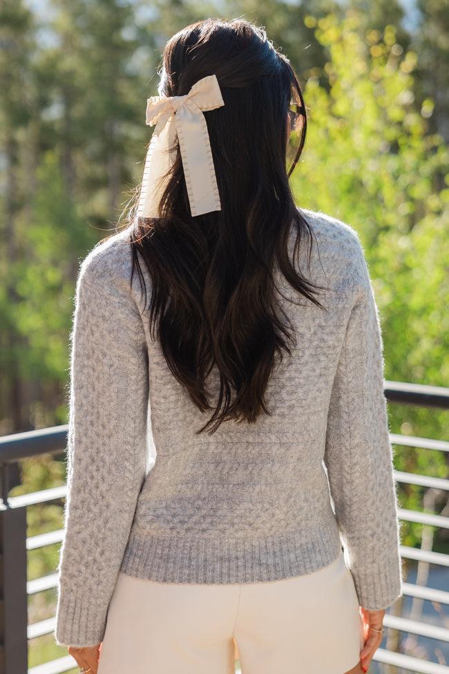 Fireside Moment Grey Cable Knit Mock Neck Sweater FINAL SALE Product Image