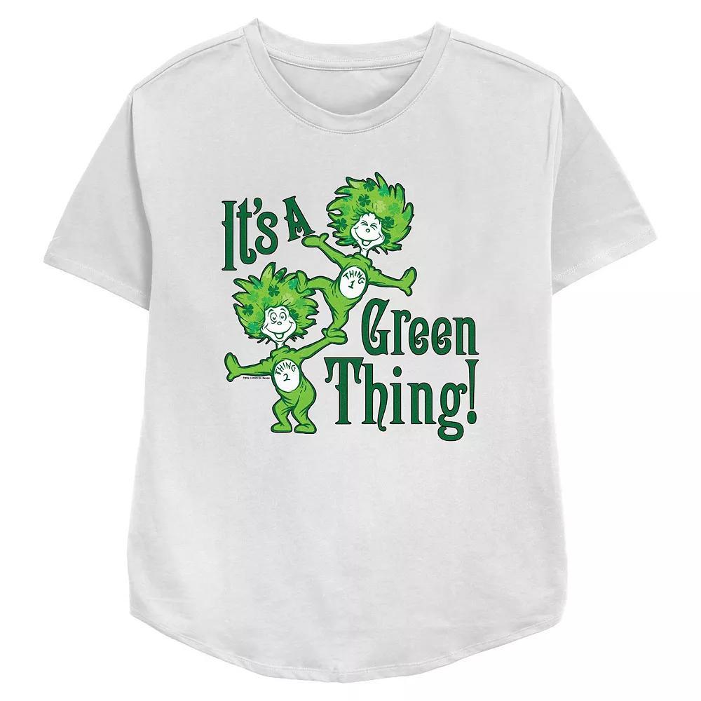 Women's Dr. Seuss Thing 1 And Thing 2 It's A Green Thing Relaxed Fit Graphic Tee, Size: XXL, White Product Image