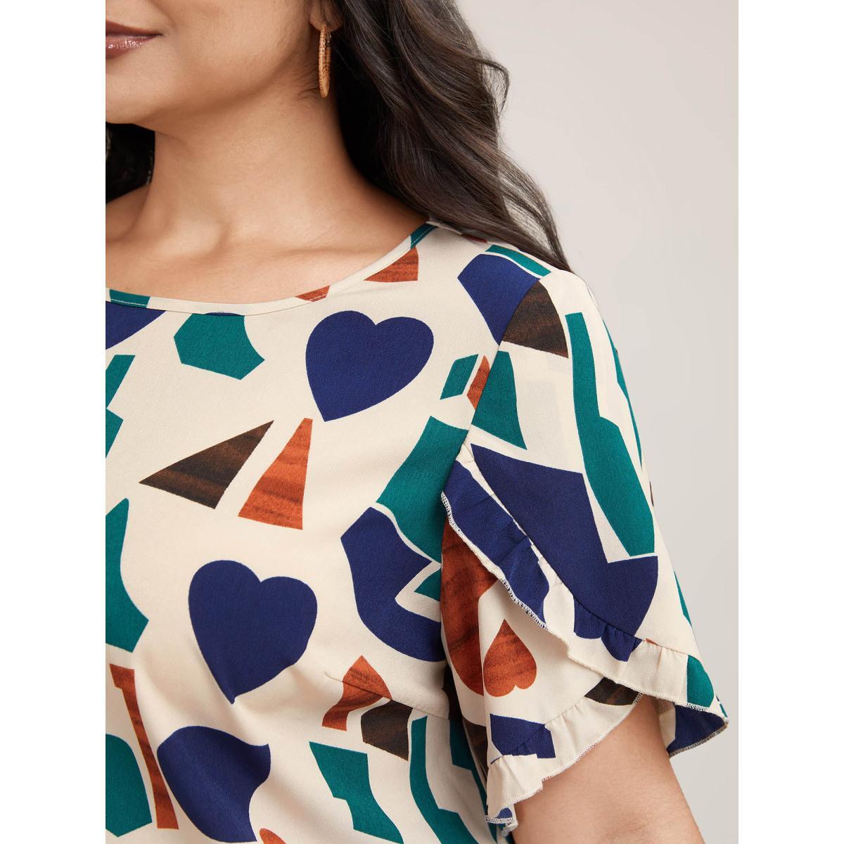 Plus Size Apricot Abstract Print Round Neck Half Sleeve Shirt Women Resort Short sleeve Round Neck Vacation Blouses BloomChic 22-24/3X Product Image