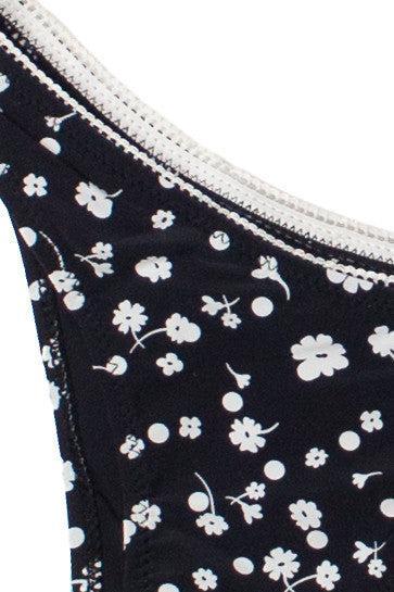 Black & White Floral Lace Trim Bikini Bottom Product Image
