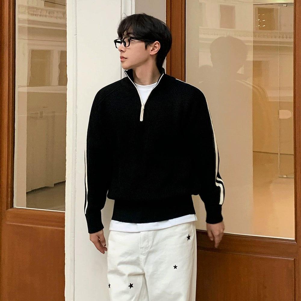 RT No. 11833 ARM STRIPED QUARTER ZIP-UP SWEATER Product Image