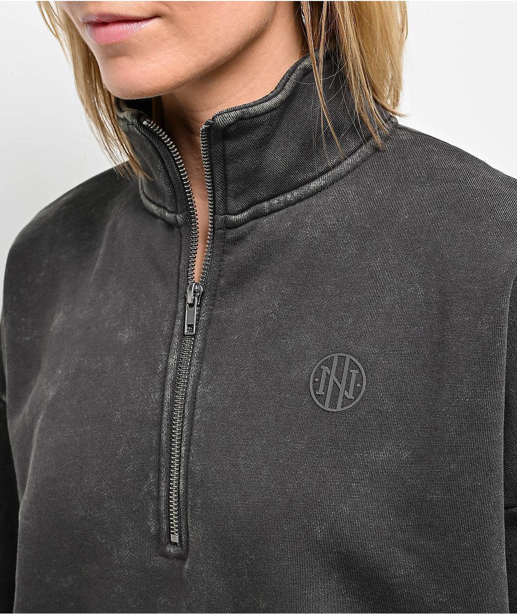 Ninth Hall Fundamentals Sheena Black Wash Oversized Quarter Zip Sweatshirt Product Image