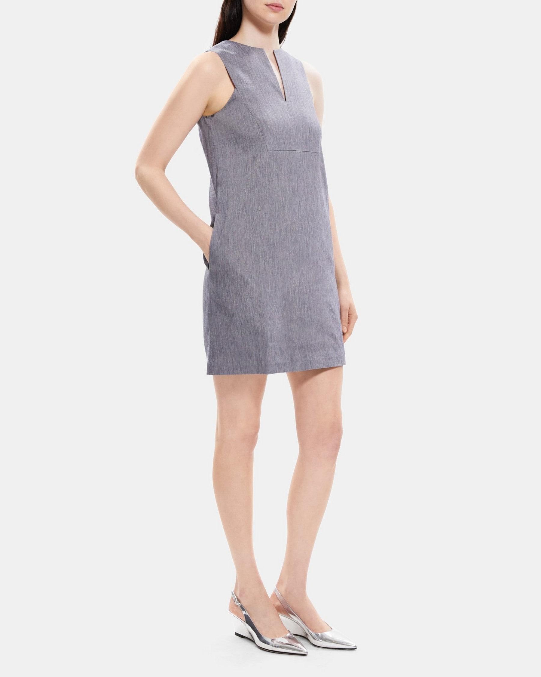 Slit Shift Dress in Linen-Blend Mélange Product Image