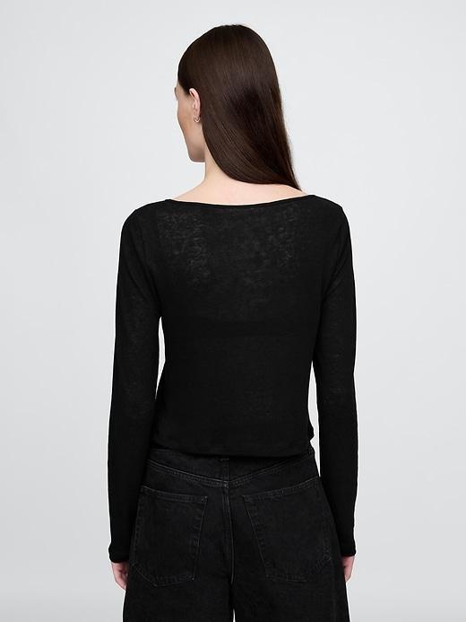 Linen-Blend Cropped Boatneck T-Shirt Product Image