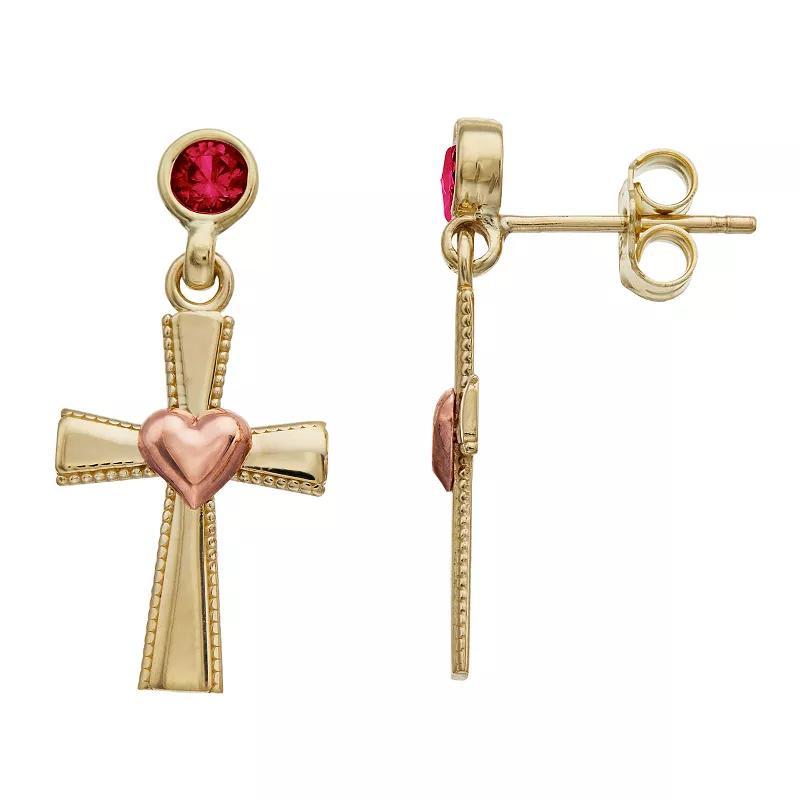 Kristen Kesho 10k Gold Lab-Created Gemstone Birthstone Heart Cross Dangle Earrings, Women's, Feb Product Image