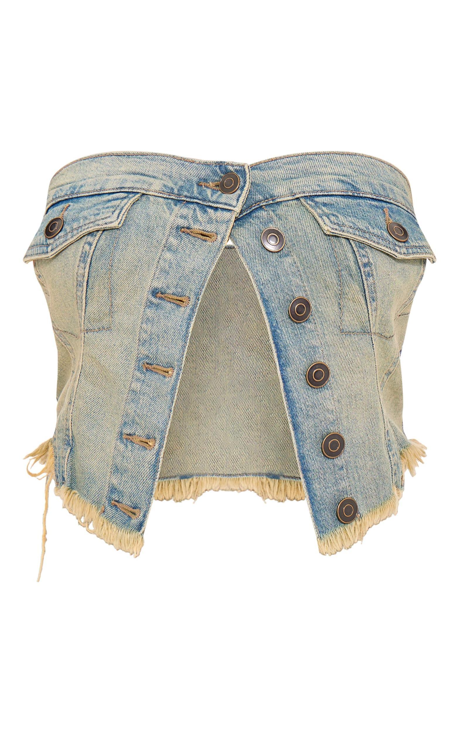Vintage Wash Raw Hem Denim Corset Product Image