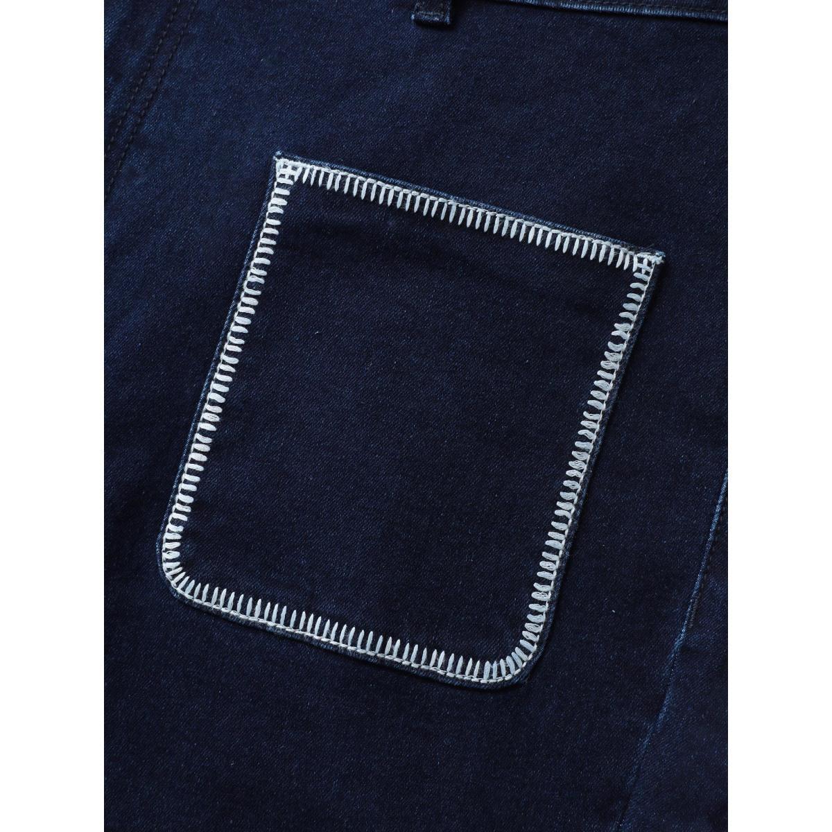 Plus Size Embroidered Front Pockets Straight-Leg Jeans Women Midblue High stretch Slanted pocket Jeans BloomChic 22/3X Product Image