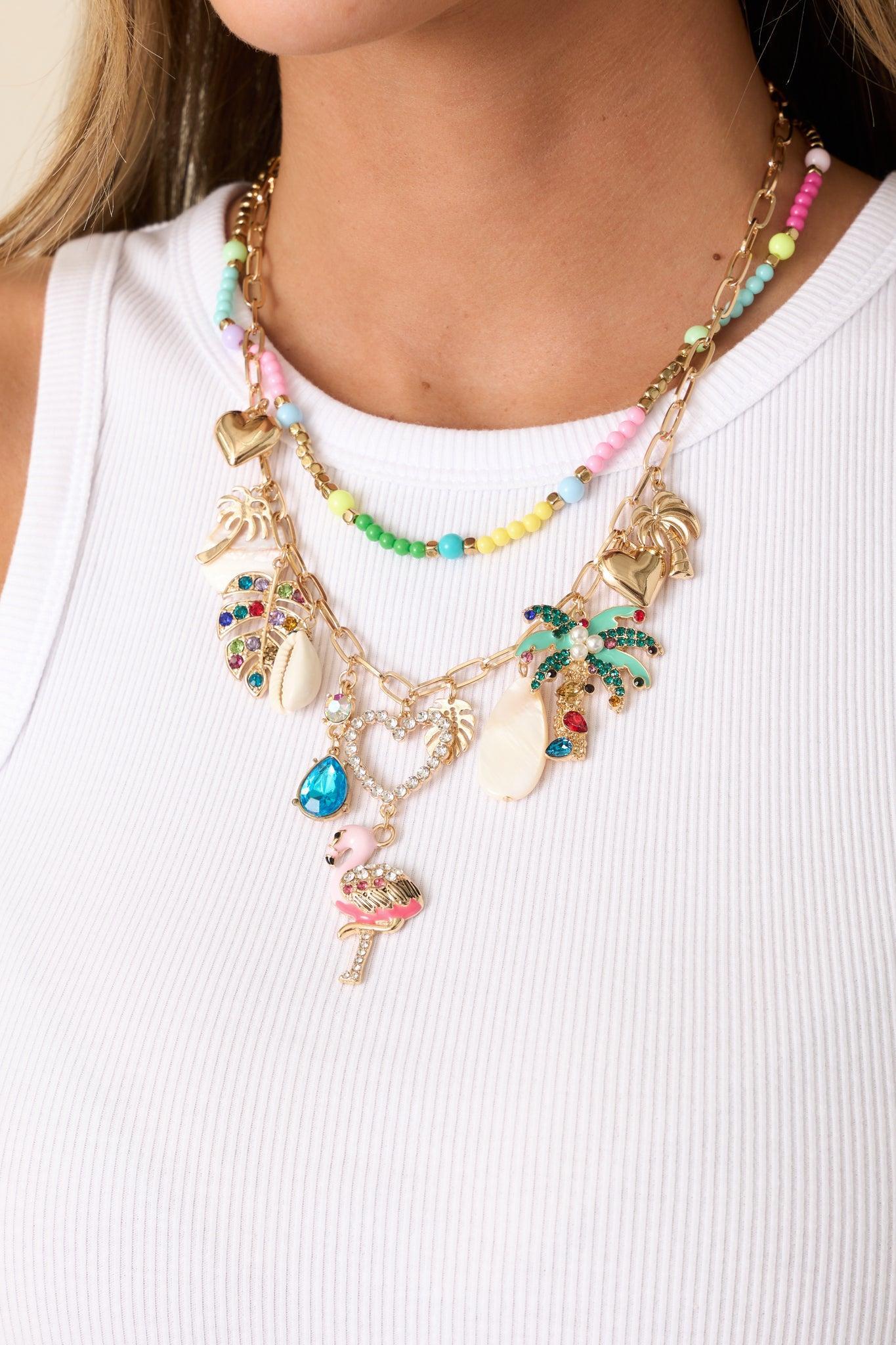 Oceanside Bliss Gold Multi Charm Layered Necklace Product Image