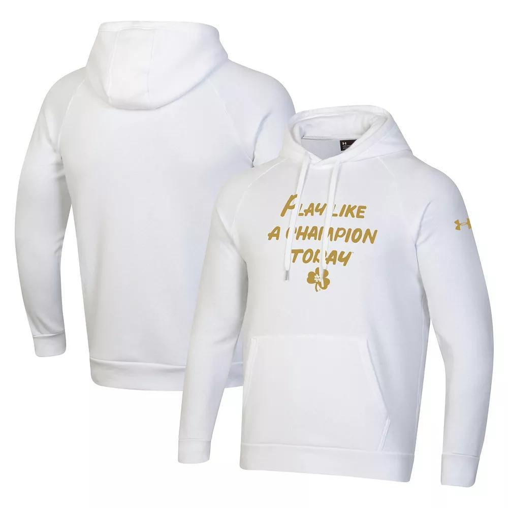 Men's Under Armour White Notre Dame Fighting Irish PLACT Gold Rush Rival Raglan Pullover Hoodie, Size: Large Product Image