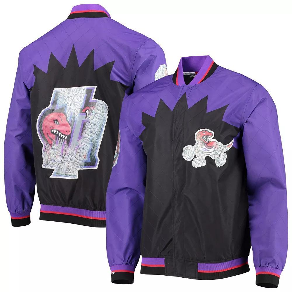 Men's Toronto Raptors Black Mitchell & Ness Hardwood Classics 75th Anniversary Authentic Warmup Full-Snap Jacket, Size: Small, Rpt Black Product Image