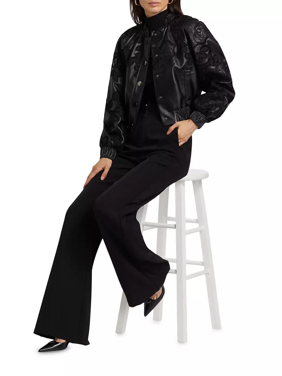 Brynn Vegan Leather-Lace Bomber Jacket Product Image