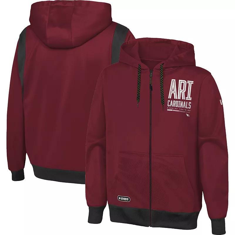 Men's New Era Cardinal Arizona Cardinals Combine Authentic Drop Back Full-Zip Hoodie, Size: XL, Red Product Image
