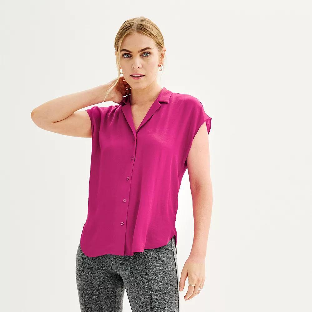 Women's Petite Nine West Short Sleeve Easy Lapel Shirt, Size: XXL Petite, Black Product Image