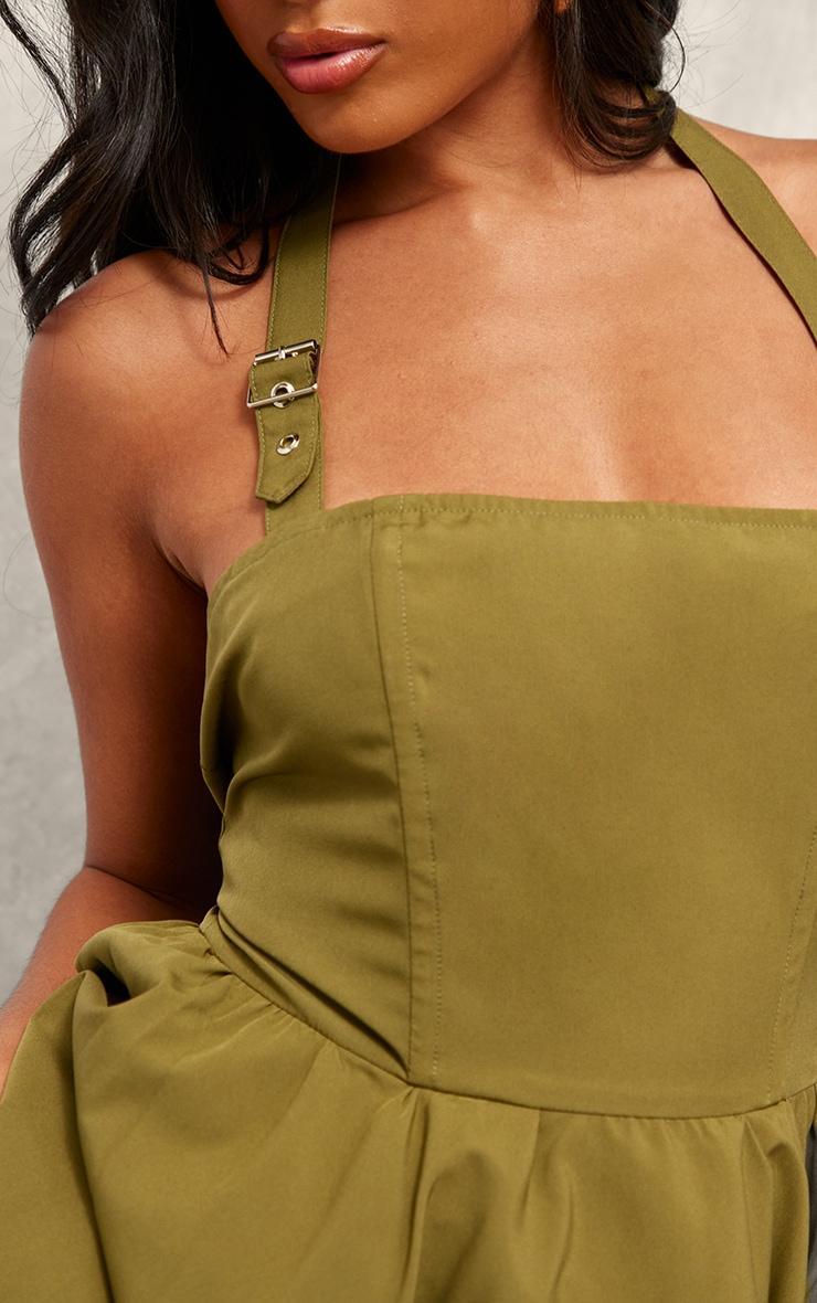 Khaki Buckle Detail Halterneck Puffball Mini Dress Product Image