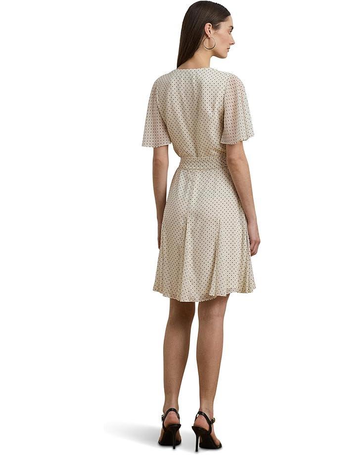Polka-Dot Belted Crepe Tie-Neck Dress Product Image