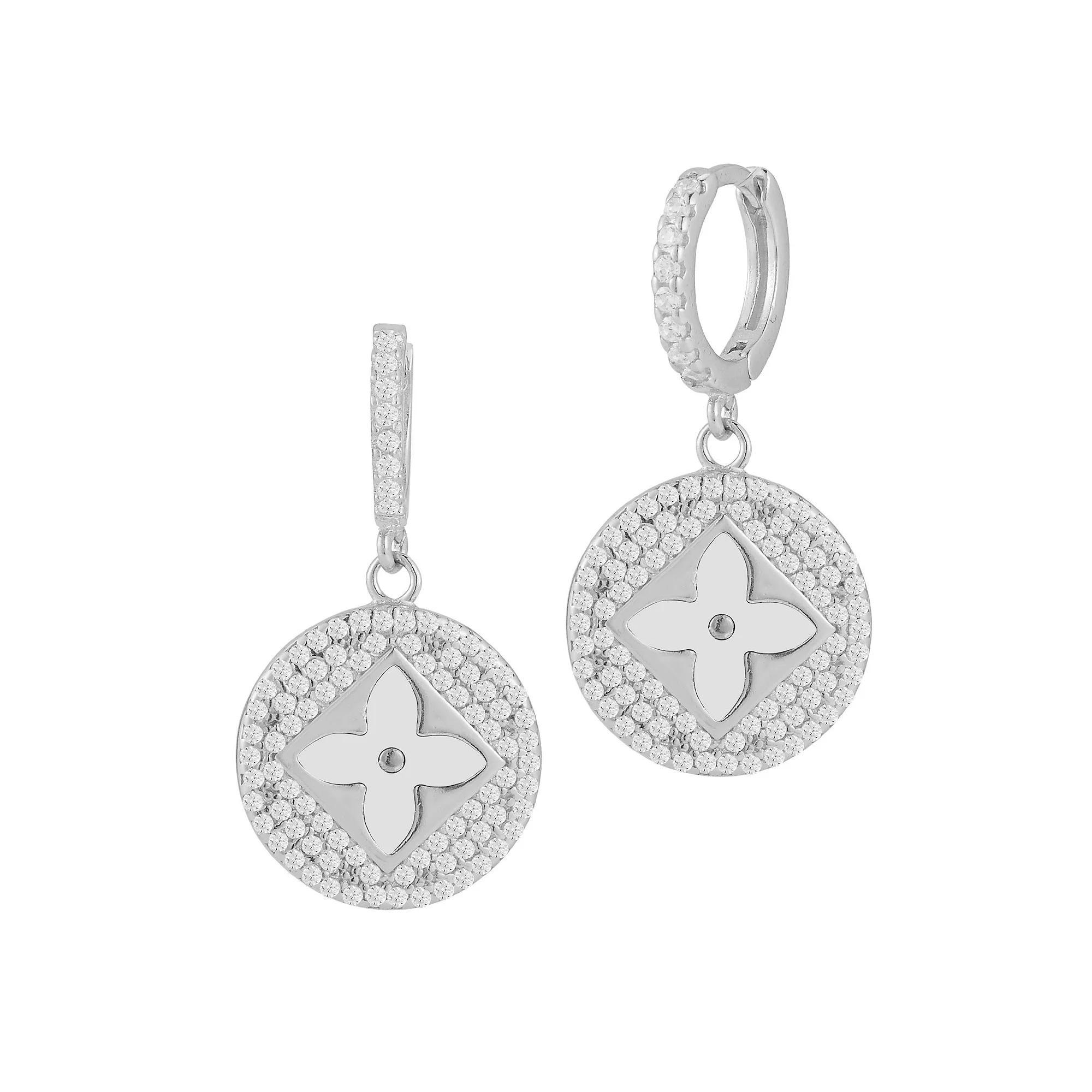 Sunkissed Sterling Gemstone & Cubic Zirconia Clover Earrings, Womens, Silver Tone White Product Image