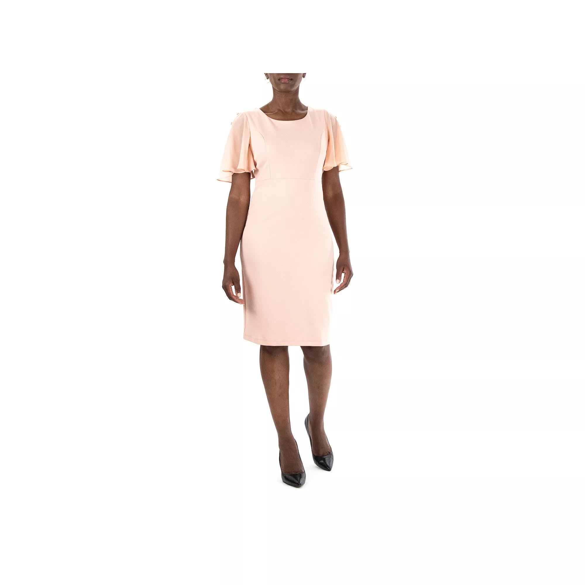 Women's Nina Leonard Jewelneck Flutter Sleeve Sheath Dress, Size: Large, Blush Product Image