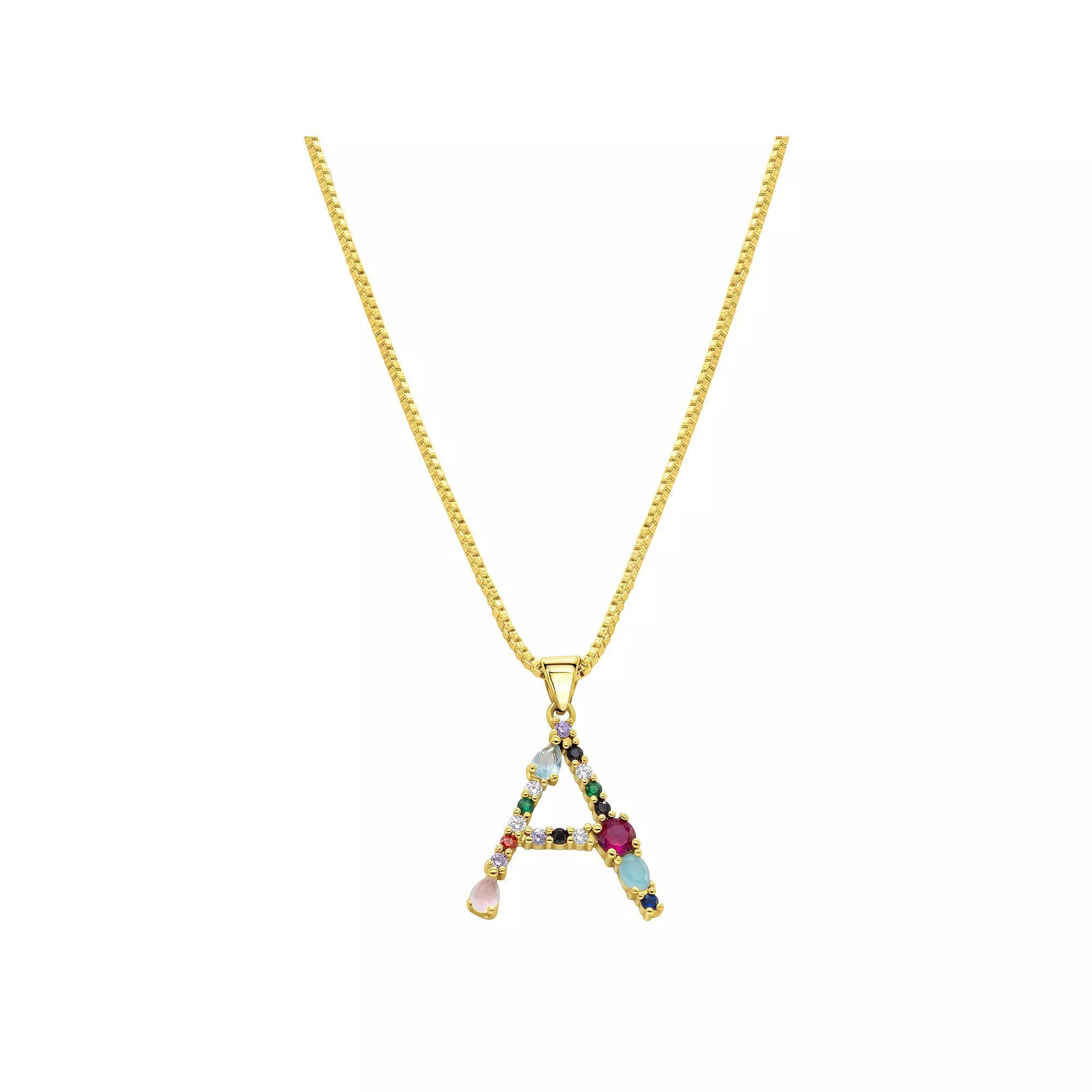 Adornia Gold Tone Multi Color Cubic Zirconia Initial Necklace, Womens Product Image