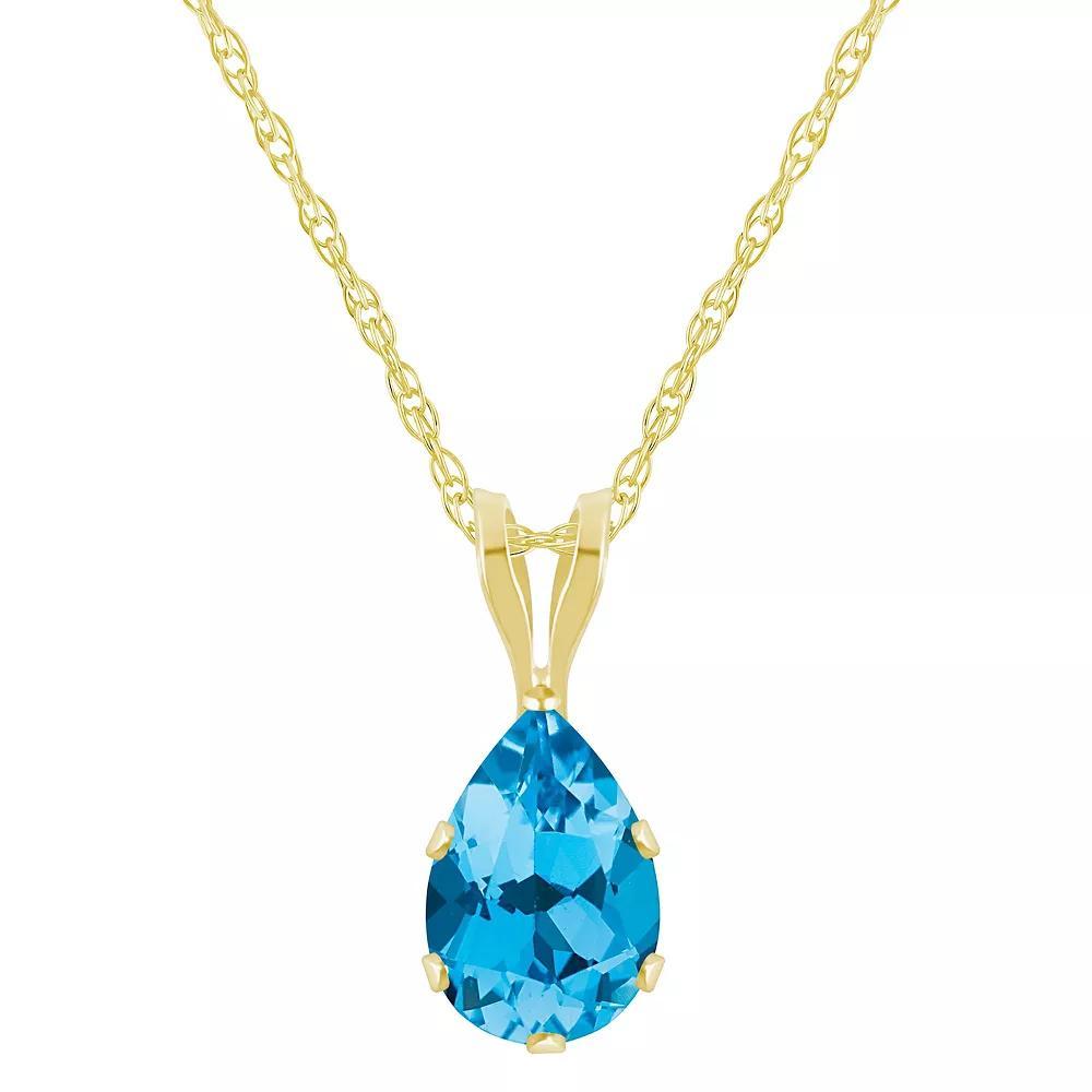 Celebration Gems 10k Gold Pear-Shape Blue Topaz Pendant Necklace, Women's, Size: 18" Product Image