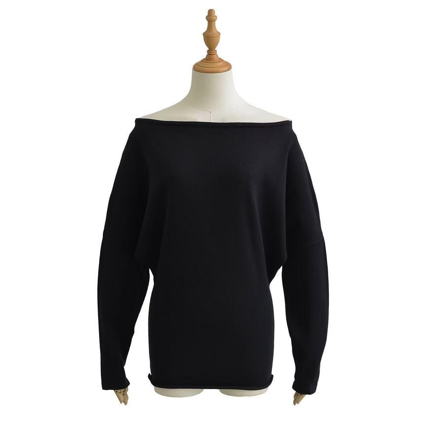 Long Sleeve Off Shoulder Plain T-Shirt Product Image