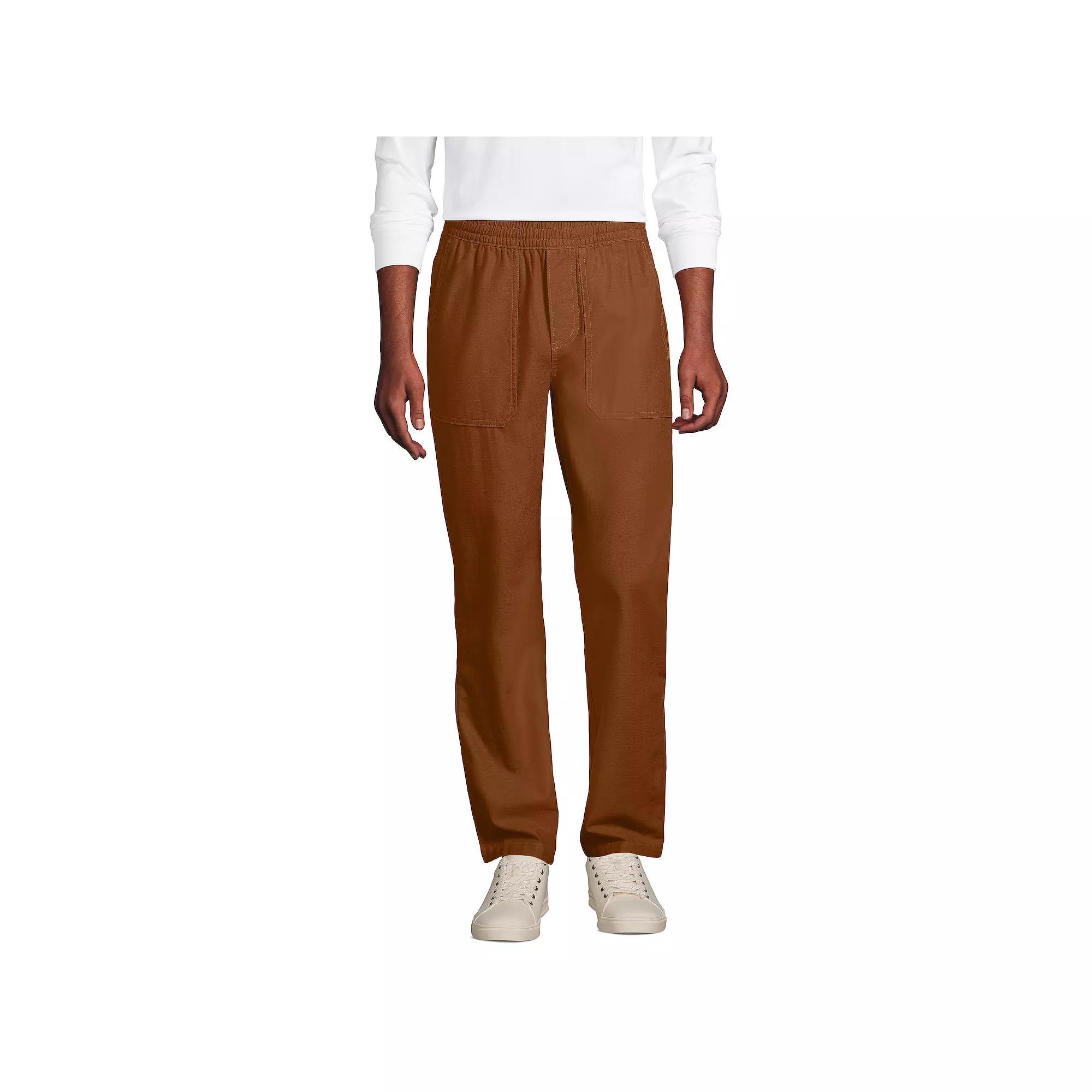 Men's Lands' End Textured Twill Hemmed Work Pants, Size: Large-32, Dark Caramel Product Image