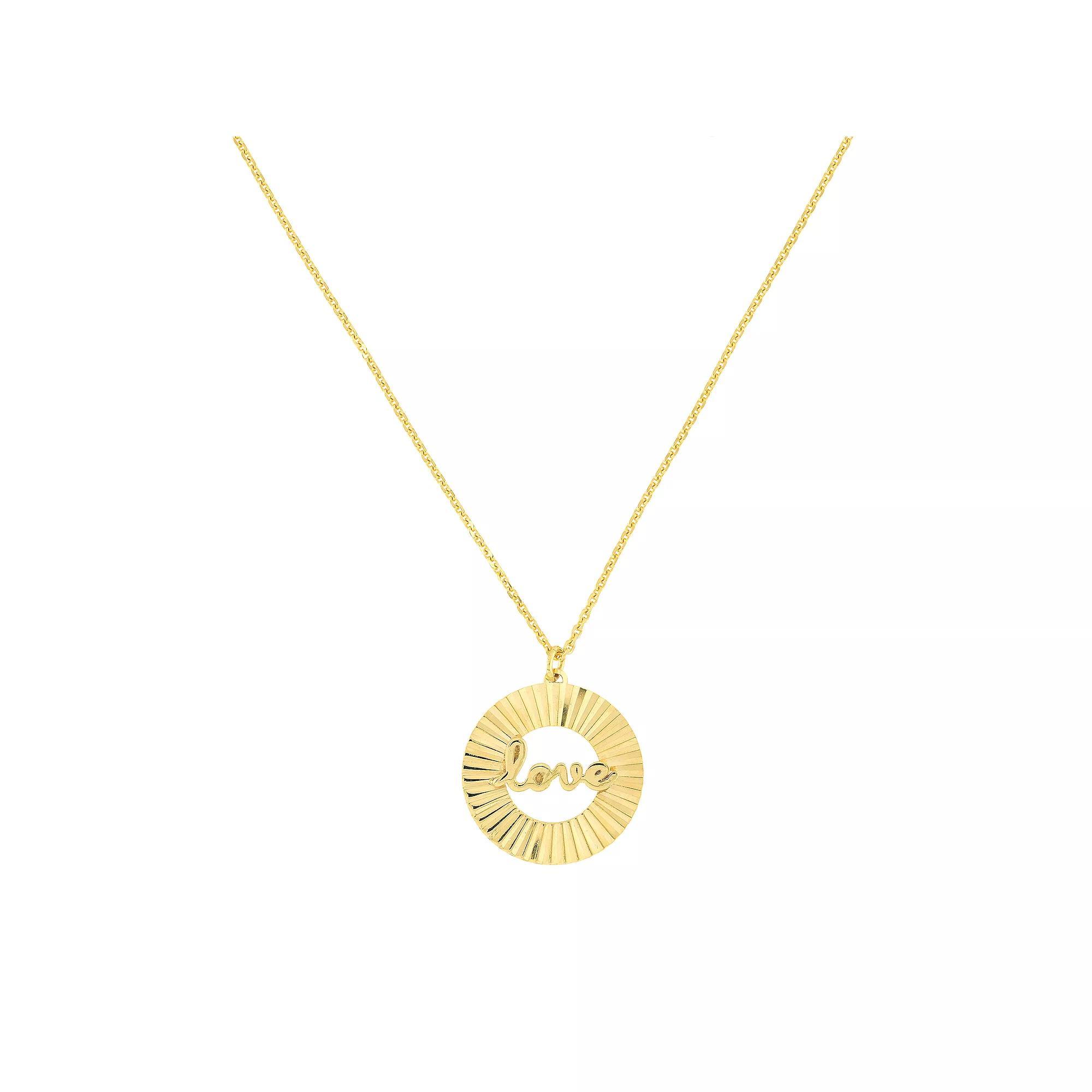 14k Gold "Love" Radiant Disk Adjustable Necklace, Women's, Size: 18" Product Image