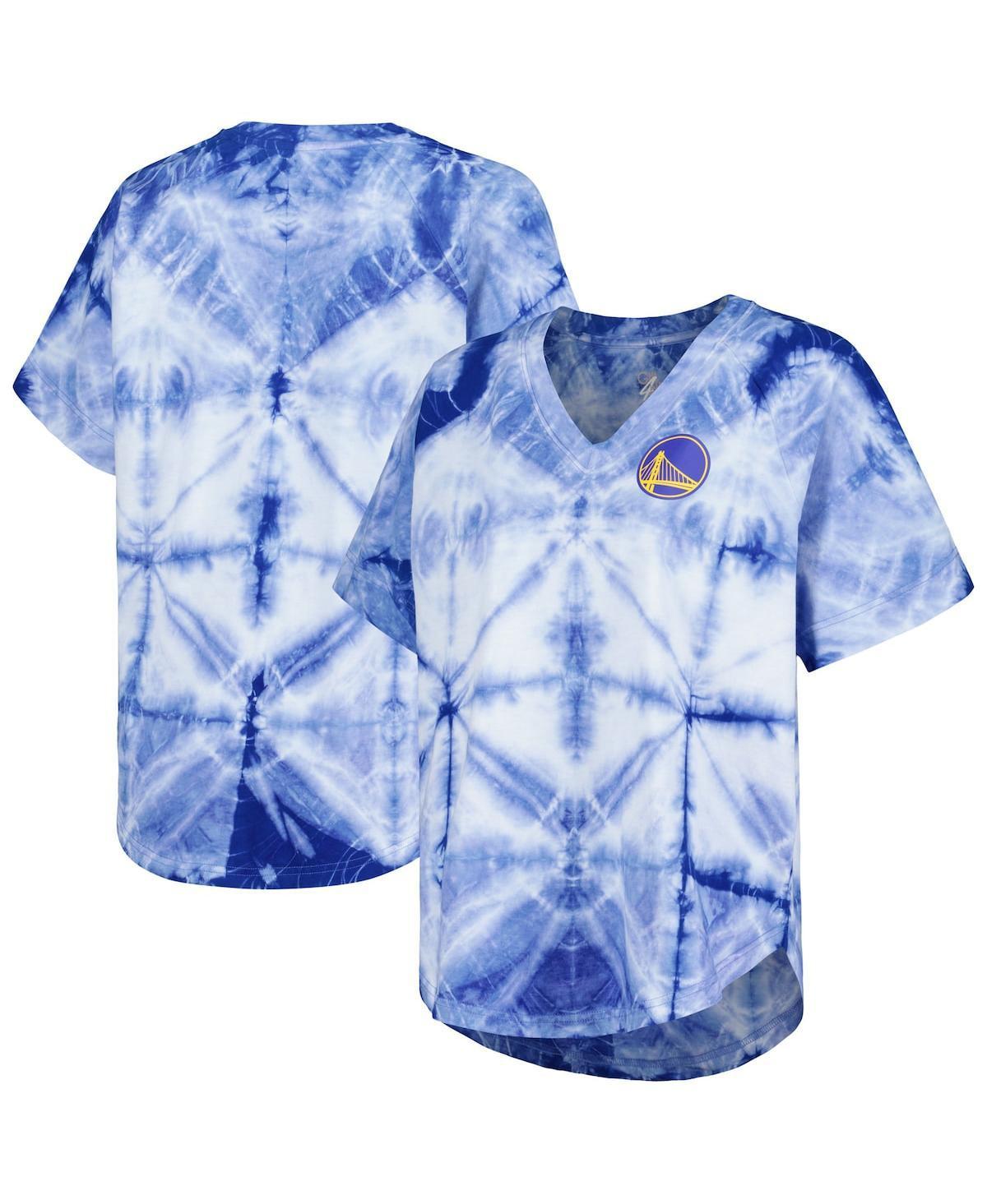 Women's G-III 4Her by Carl Banks Royal Golden State Warriors Tournament Raglan Oversized Tie-Dye V-Neck T-Shirt, Size: Small, Blue Product Image