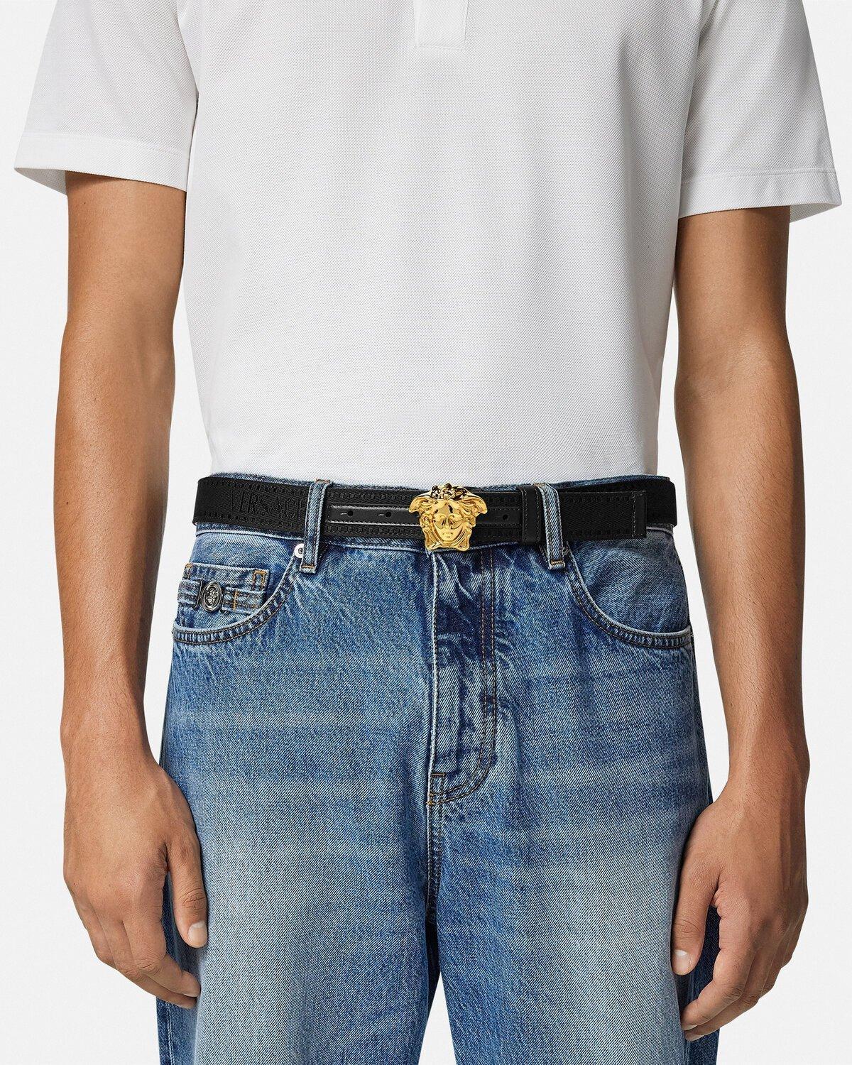 VERSACE La Medusa Leather Belt Man Belt Black Size 39.5 Calfskin Product Image