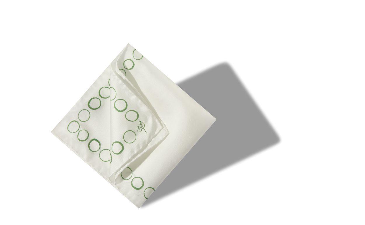 CIRCLES Ivory and Green Silk Pocket Square Product Image