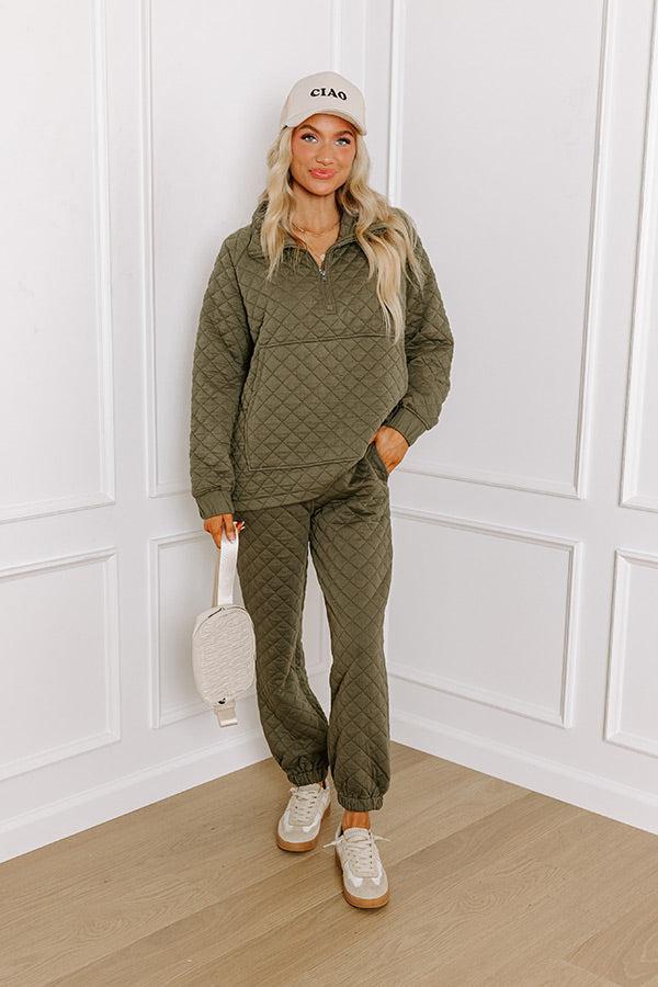 Paris Mornings Quilted Joggers In Dark Sage Product Image