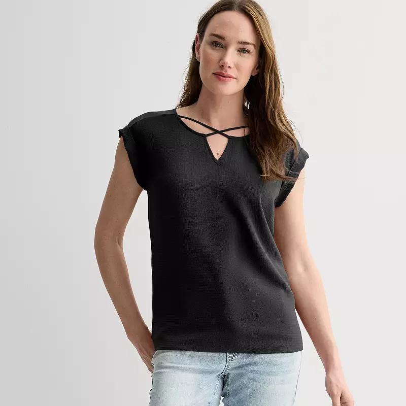 Women's Apt. 9® Lattice Neck Top, Size: Large, Pink Product Image