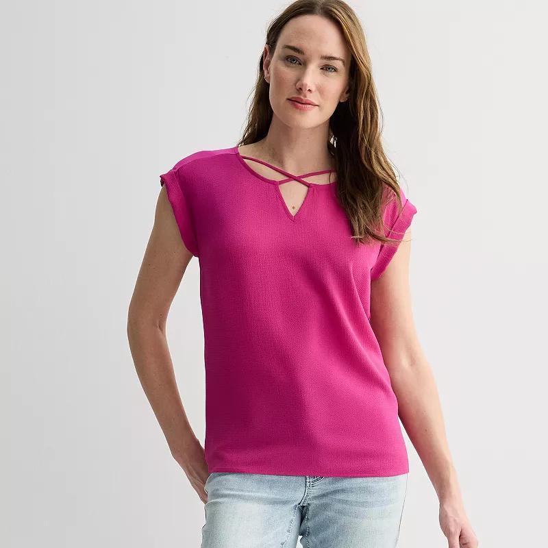Women's Apt. 9® Lattice Neck Top, Size: Large, Pink Product Image